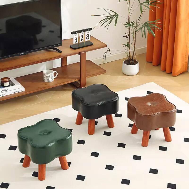 跨境批发家用小凳子客厅木凳简约换鞋蜡矮凳油包软入户皮面实凳小