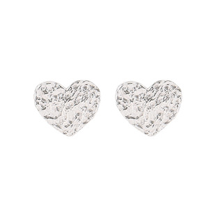 s925纯银锡箔纹爱心耳钉女夏简约气质小清新桃心形养耳洞耳饰女