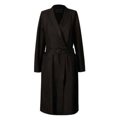 LESS春季桑蚕真丝裙子女系带收腰风衣式长袖连衣裙2N2G11330