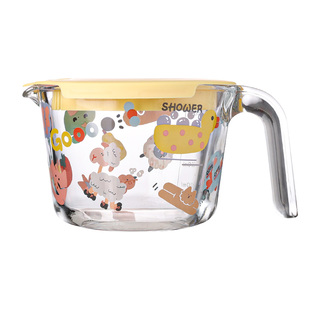 川岛屋玻璃量杯带刻度有手柄带盖食品级耐高温厨房用烘焙打蛋杯子