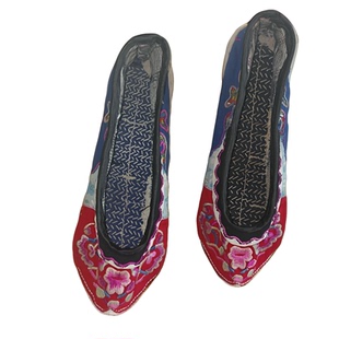 民族风绣花鞋复古透气露指绣鞋千层底中国风平底汉服鞋布鞋尖头36