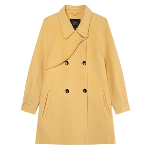 白鹿语100%绵羊毛外套2024冬款时尚插肩搭片双排扣双面呢大衣女