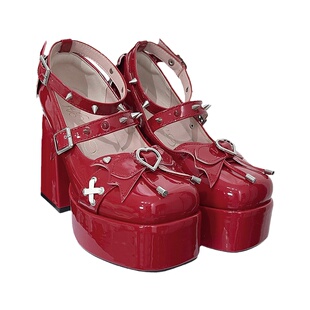 微瑕品superpink原创【荆棘玫瑰】朋克y2k亚文化辣妹粗跟厚底单鞋