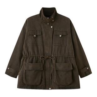 DIDDIMODA做旧水洗牛反绒复古宽松立体感工装冬季短款外套女