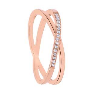 韩版钛钢镀18K玫瑰金闪锆交叉戒指尾戒女食指指环戒子时尚饰品