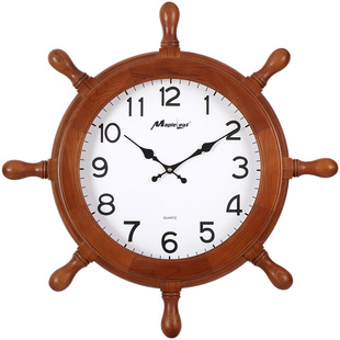 实木船舵家用挂钟客厅大号简约现代艺术装饰钟表中式创意大气时钟