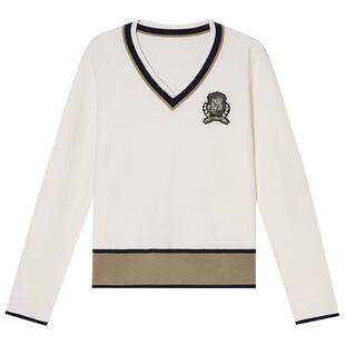 PSALTER诗篇学院风间条拼色V领长袖套头针织衫2025冬款