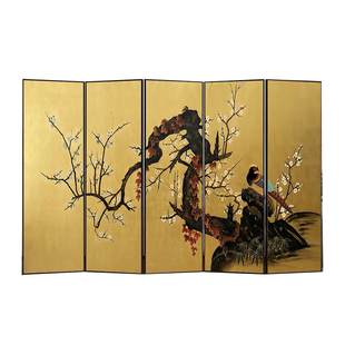 东方美学高级感铝合金屏风隔断仿金箔客厅办公室酒店餐厅移动折端