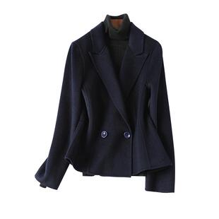 全羊毛呢西装外套女短款西服领修身小个子2025秋冬新款双面呢大衣