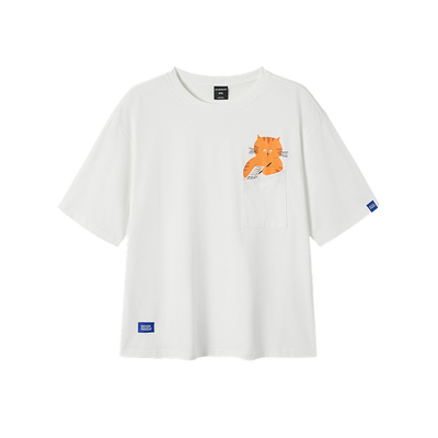 大码男夏圆领卡通印花口袋T恤