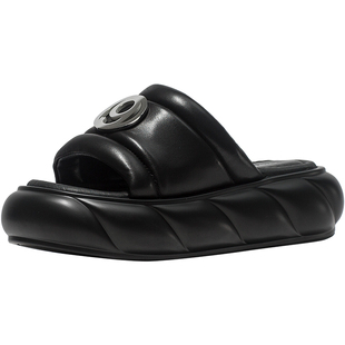 CDF女鞋轻奢夏季新款真皮厚底拖鞋女外穿小个子松糕鞋百搭凉拖