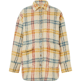 【折扣】YCH 女格纹拉绒针织外套