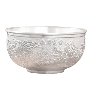 银碗999纯银家用雪花银碗三件套食用级正品足银餐具碗筷勺套装