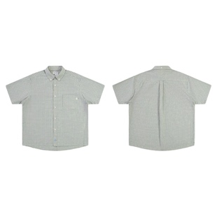 warmtrees支线TreesBasic浅蓝色格子书呆子风抗褶透气短袖衬衫