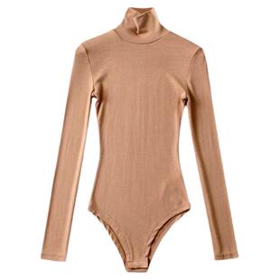 欧美bm风螺纹高领连体衣女勒阴修身性感百搭长袖打底衫连裆上衣潮