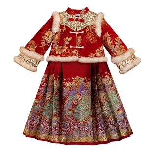 女童汉服新中式儿童马面裙套装冬装2026新款女孩国风新年装拜年服