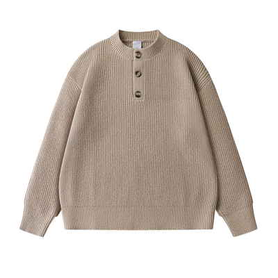 亨利领半开衫加厚毛衣男2025新款秋冬季宽松百搭慵懒风针织衫上衣