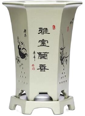 紫砂兰花盆透气六方悬崖花盆