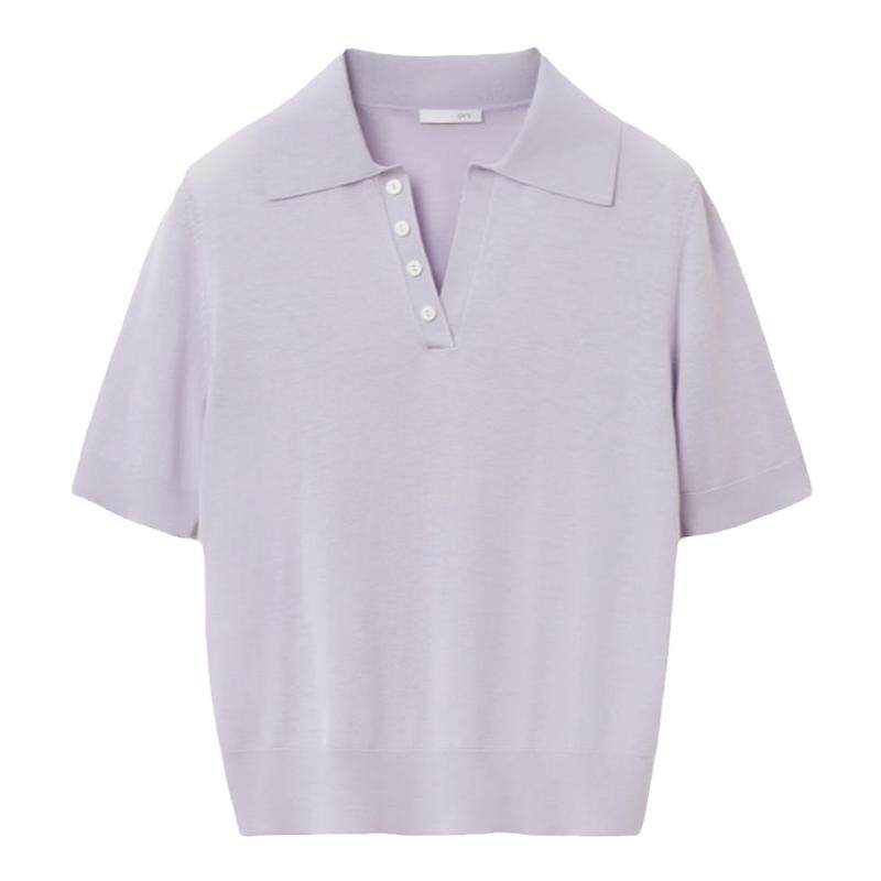 OVVOutlet2024春夏新款女装丝棉混纺经典POLO领短袖套头针织衫