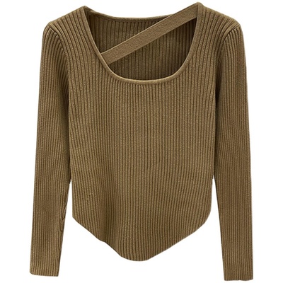 方领毛衣女白色设计感小众打底衫