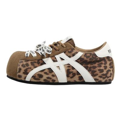 F21豹纹大头德训鞋女2025新款秋