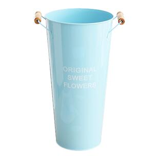 【防水不生绣】浅蓝色木把花桶铁皮桶花店家居铁艺水培摆件鲜花