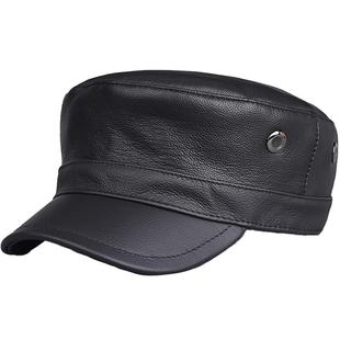 薄款头层牛皮平顶帽男士休闲秋冬季真皮帽子年轻人保暖简约学生帽