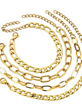 18K金色钛钢粗链条手链女