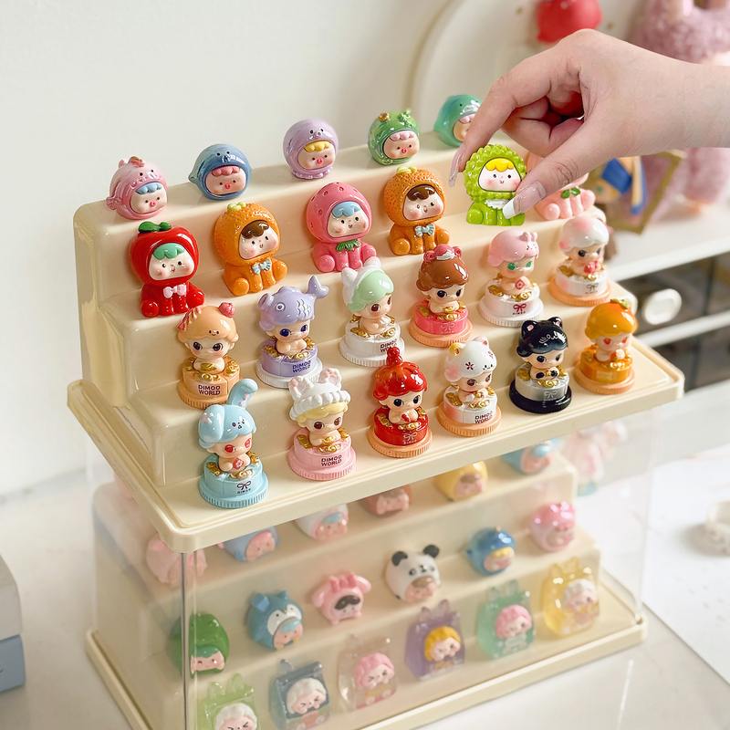 壁挂式萌粒收纳盒免打孔透明防尘盲盒模型公仔娃娃摆件多层展示架