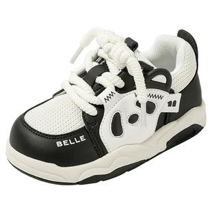 百丽童鞋女童熊猫鞋2024年春季新款男童运动鞋幼童宝宝鞋儿童板鞋