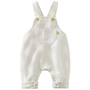 婴儿白色背带裤春秋男宝宝牛仔裤按扣男孩洋气裤子女宝春季婴幼儿