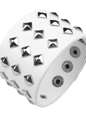 小方锥钉星星靓丽白皮质朋克手链