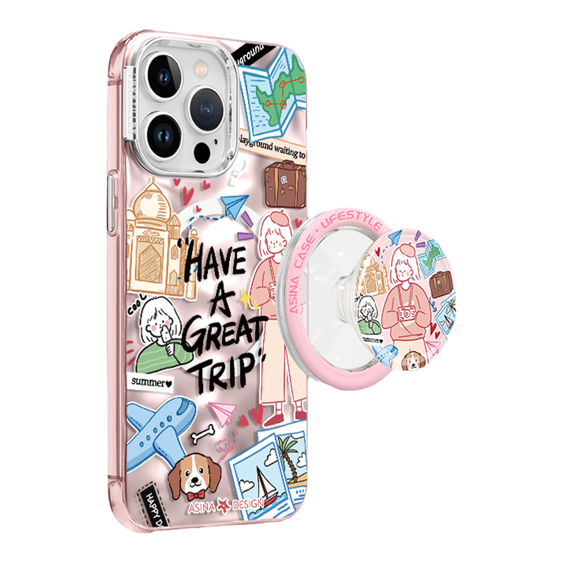夏日旅游记适用于iPhone15Promax手机壳14pro小众原创13卡通ip16全包防摔12pro潮牌14proma