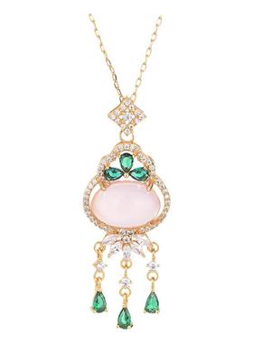 中国风古典旗袍配饰古法镀金工艺镶嵌天然玉髓玛瑙复古钱袋项链女