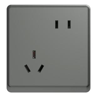 正泰开关插座面板家用86型墙壁暗装三孔16a灰色5孔一开双控五孔