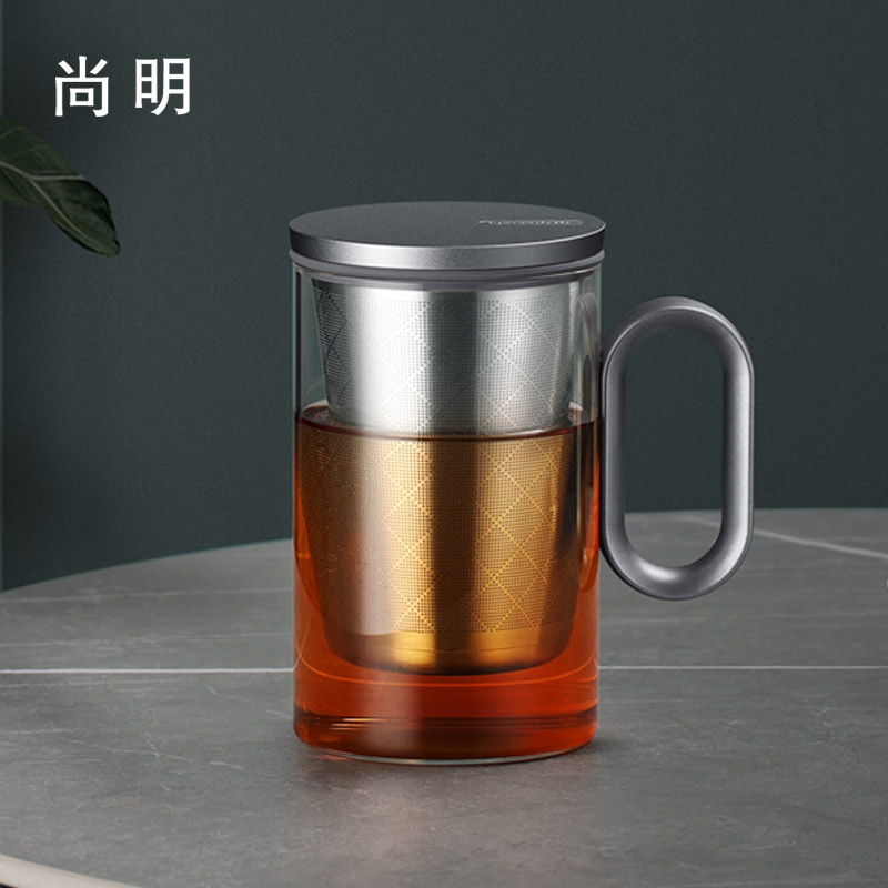 尚明玻璃泡茶杯茶水分离杯男办公室专用水杯大容量高档带盖个人杯 餐饮具 玻璃杯 原图主图