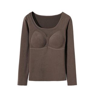 性感网纱石墨烯保暖内衣女秋冬季长袖上衣带胸垫德绒打底无痕内穿