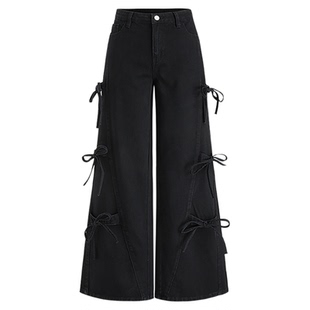 【明星同款】CIDER 正品 牛仔低腰蝴蝶结阔腿牛仔裤114048170