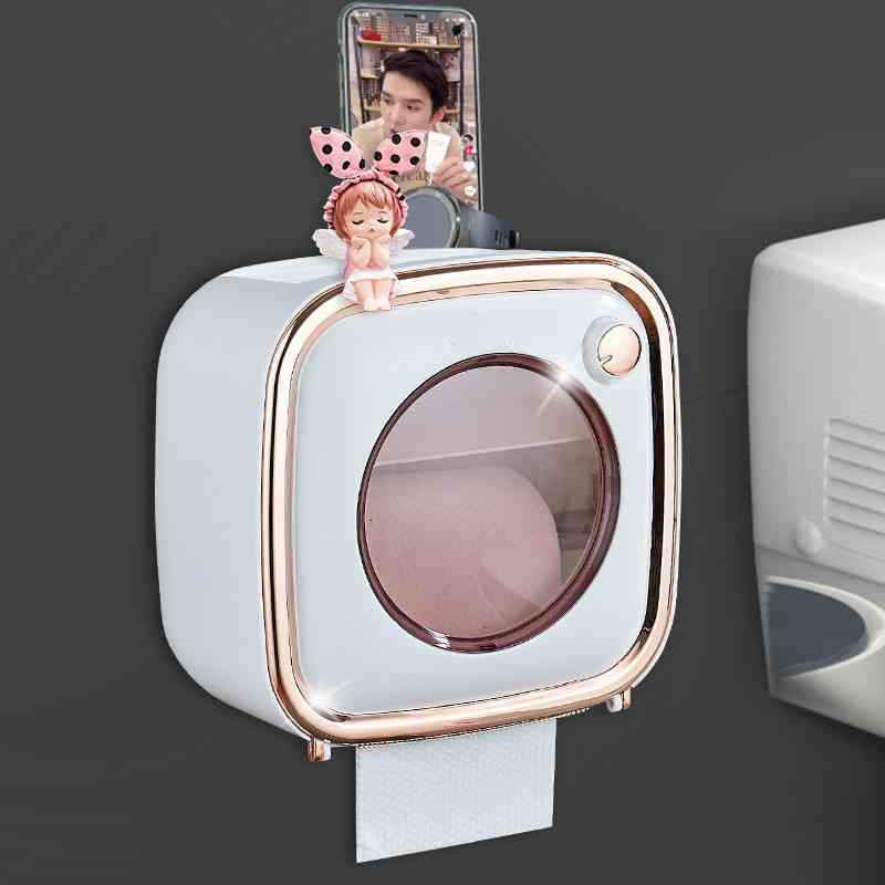 防水免打孔纸巾盒 轻奢风卫生间置物架 加大加厚卷纸筒壁挂式设计