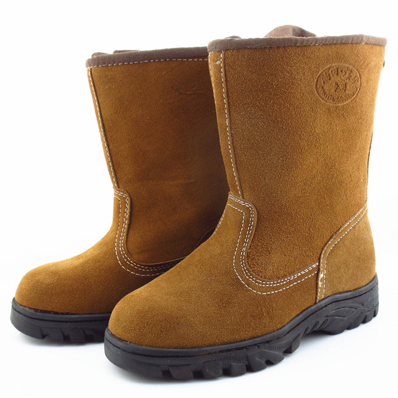 劳保靴子真皮油田男女电焊工冬季保暖棉鞋耐油防砸高筒高帮钢包头