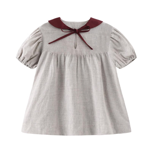 OLAMIMI 夏 亲⼦森系可爱田园风校园风亚麻洗水棉短袖小衫上衣