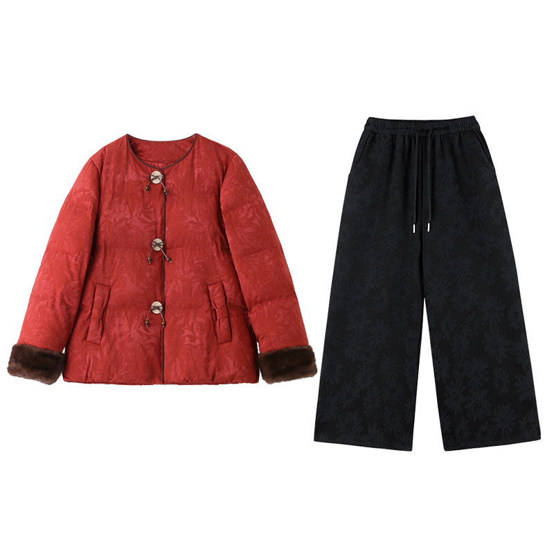 冬季新款白鸭绒羽绒服黑裤两件套