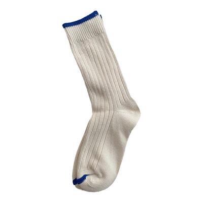 日系粗线中筒袜子纯色男女撞色袜