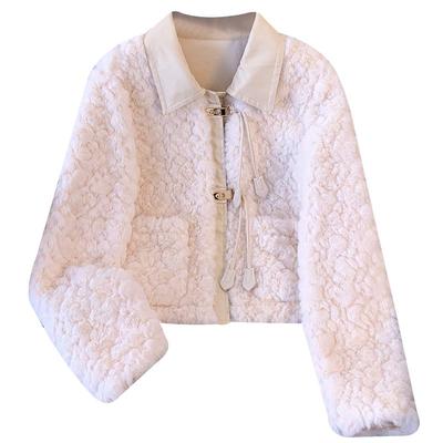 小香风pu皮拼接羊羔毛绒厚外套女