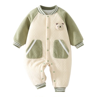 婴儿加棉120克连体衣宝宝夹棉加厚秋冬哈衣连身衣爬服婴幼儿棉衣