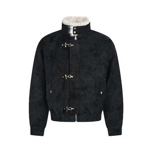 设计感飞机扣哈林顿立领棉服男cleanfit短款冬季座山雕毛领外套潮