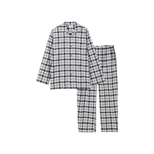 松永春夏秋长袖长裤 睡衣男家居服套装格子纯棉磨毛舒适居家透气