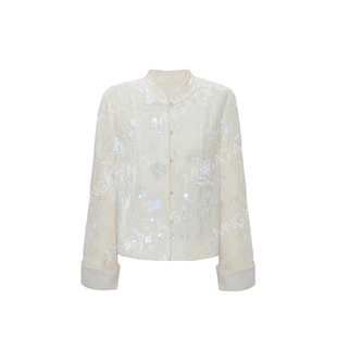 MNGATA G宫小妍【曾经沧海】真丝外套女国风亮片钉珠新中式上衣