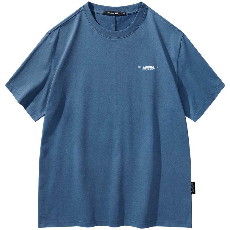 海澜之家旗下黑鲸HLAJEANS潮牌印花短袖T恤微阔圆领休闲短t男