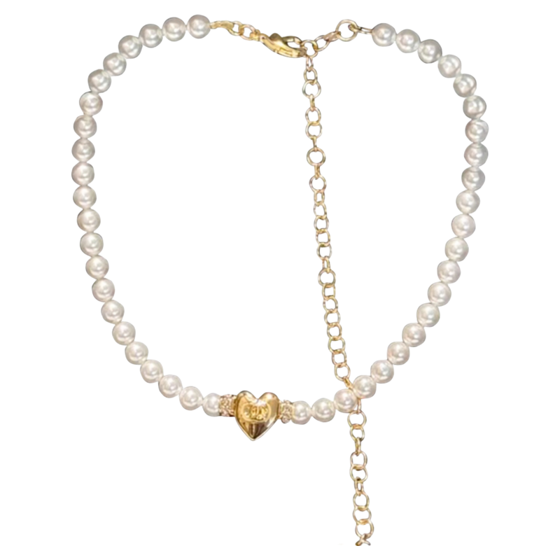 奥米迪奥金属桃心珍珠项链choker
